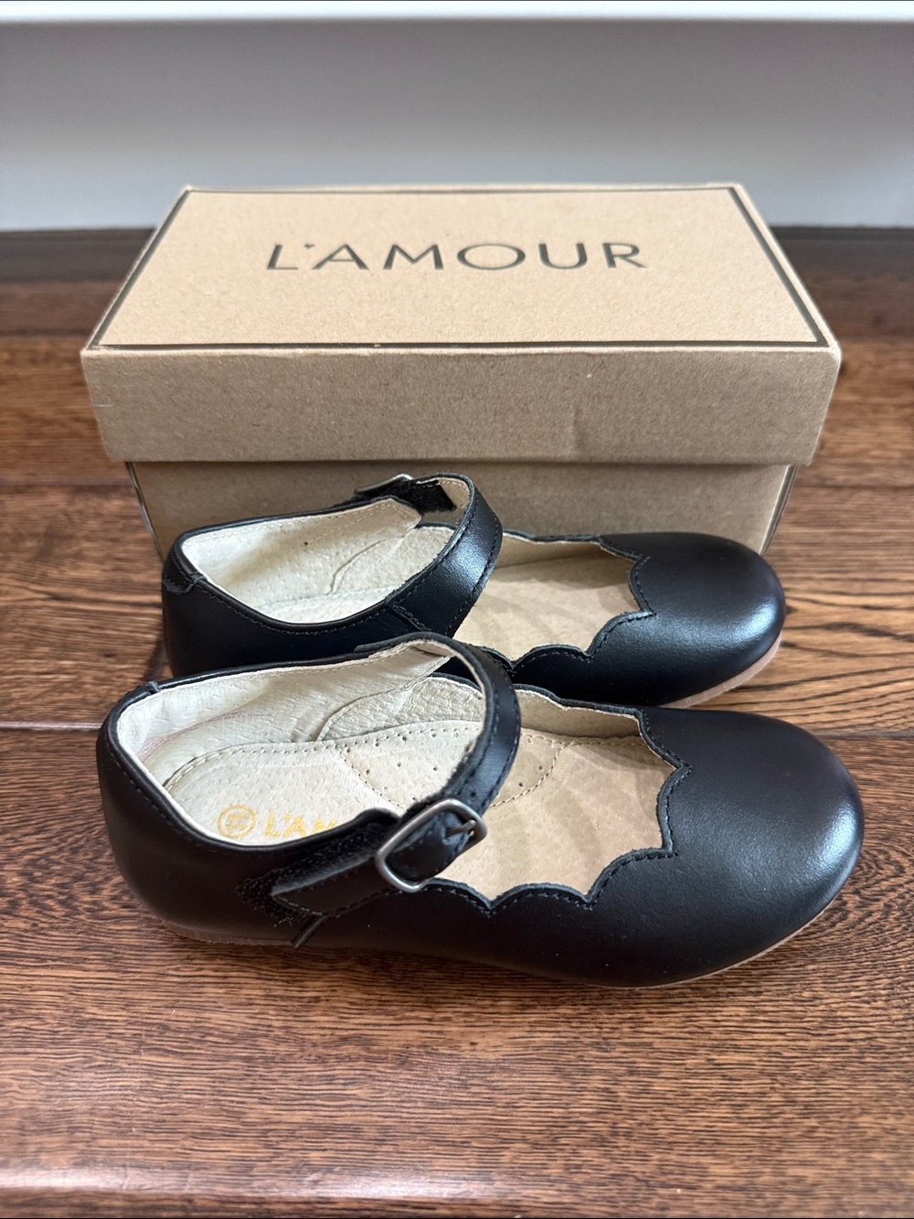 L'Amour Black Girls Mary Jane Scalloped Strap Shoes